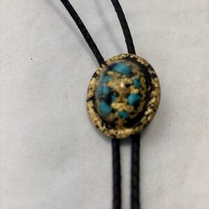 Vintage Resin Turquoise, and Gold Flakes Western Bolo Tie